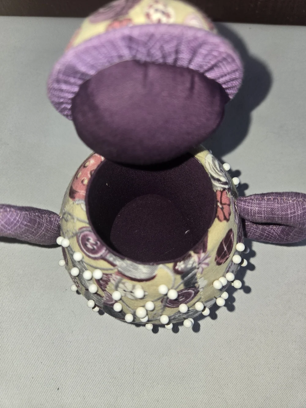 Floral Teapot Pin Cushion With Storage Under Lid